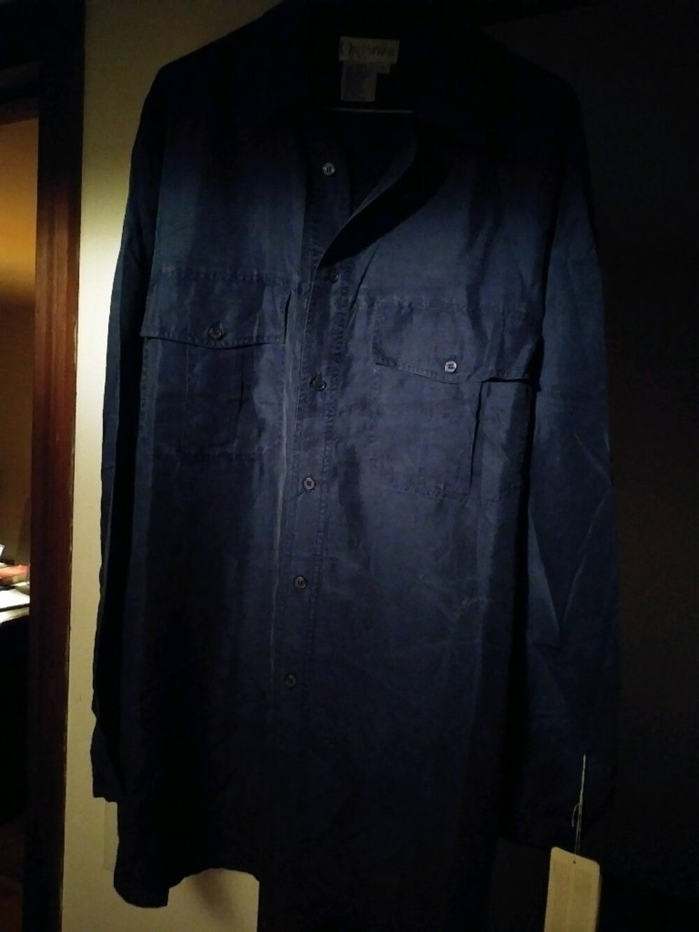 100% Silk Men's Navy Blue Oni-Wear Long Sleeve shirt- Size XL